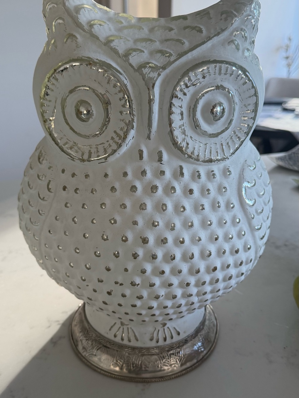 White and Silver Owl Figurine Decorative Sculpture